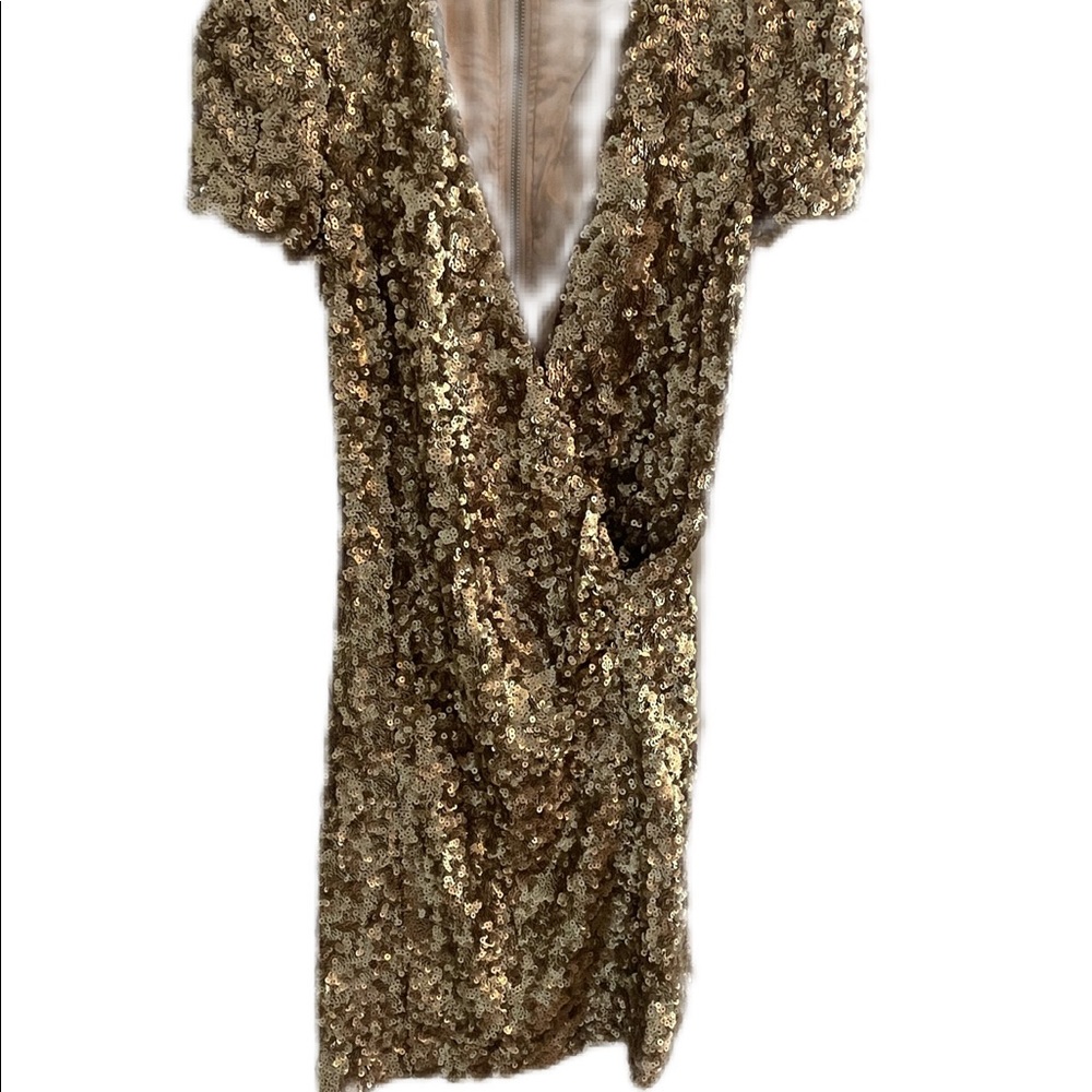 French Connection gold sequin dress 2. Short sleeve
